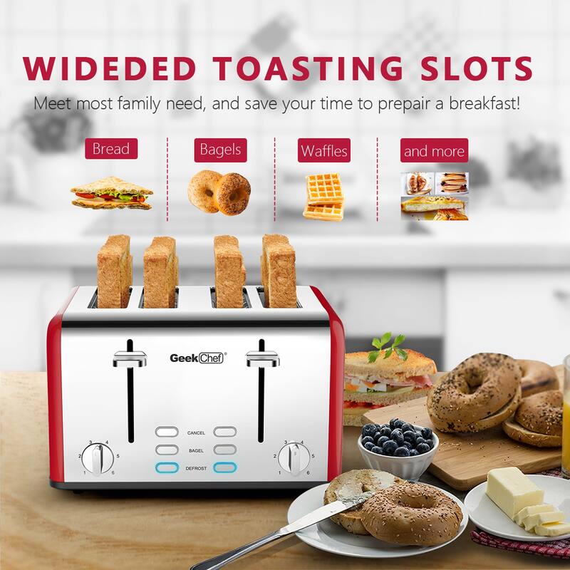 Geek Chef 4 Slice Stainless Steel Extra-Wide Slot Toaster