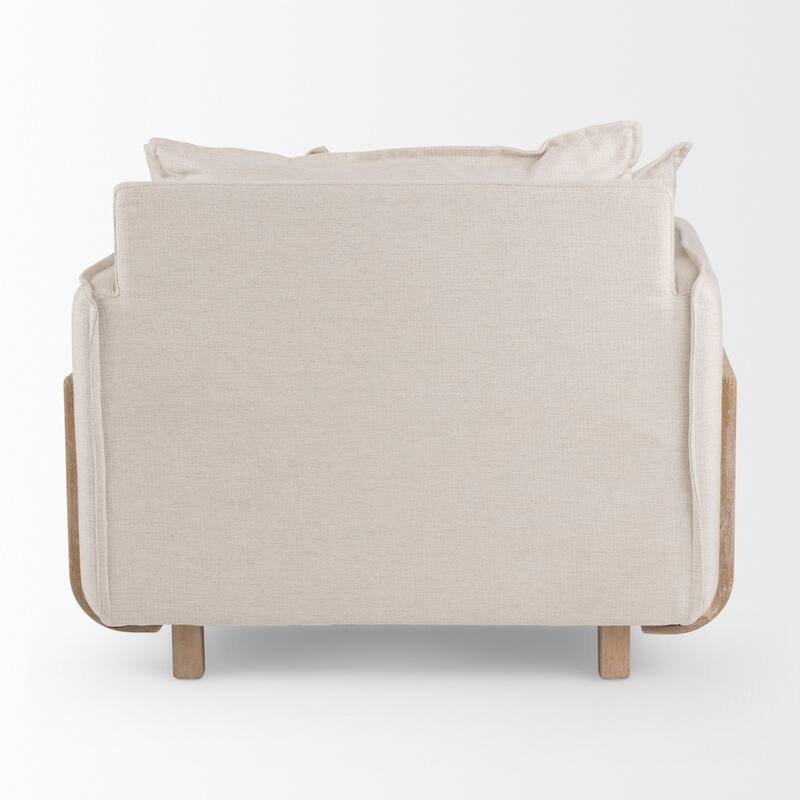 Roy II Beige Fabric w/ Light Brown Solid Wood Frame Arm Chair - 43.3"W x 41.7"D x 33"H