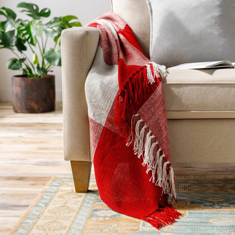 Bison Plaid Fringe Acrylic Throw