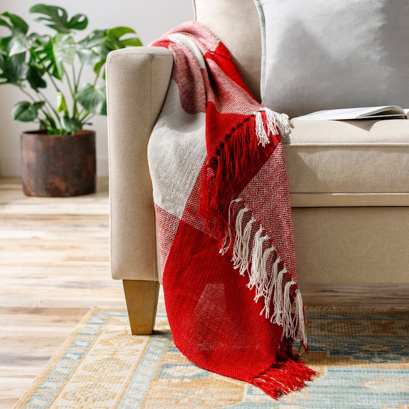 Artistic Weavers Bison Plaid Fringe Acrylic Throw - Red
