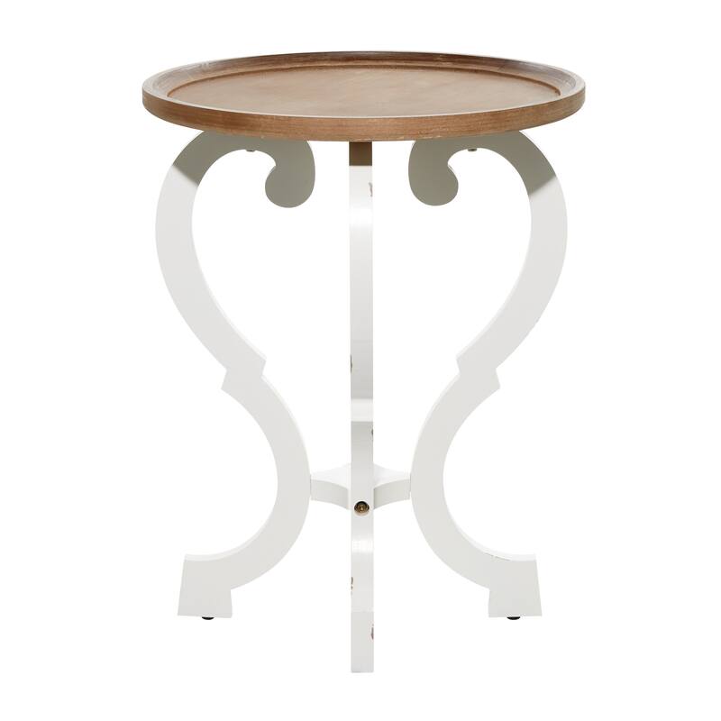 Scrolled Wood Round End Accent Table - 25x19x19 - White