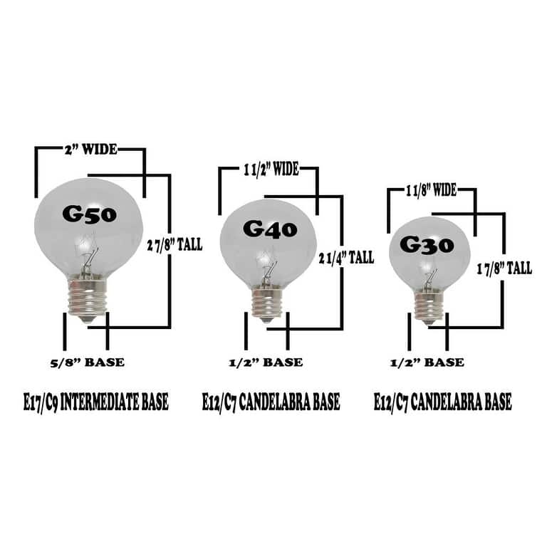 25 Pack LED G50 Outdoor Patio Globe Replacement Bulbs, Warm White, E17/C9 Base - Small
