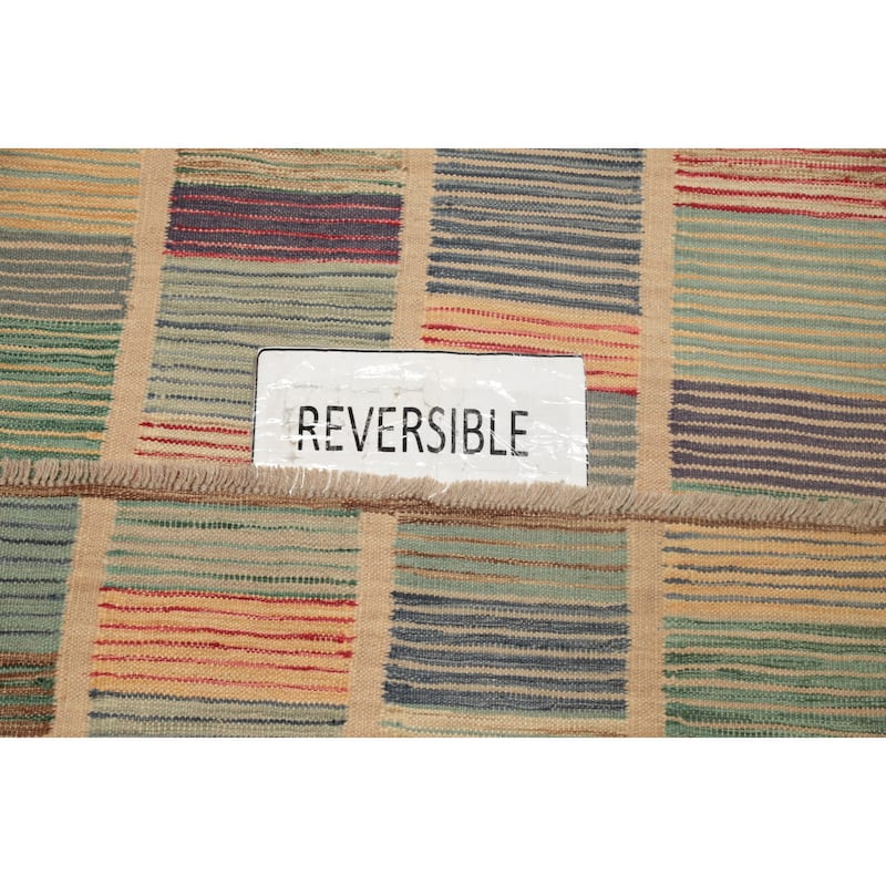 Hand Woven Oriental 100% Wool Carpet Southwestern Modern Multi-Colored Kilim Runner Rug - 12' 1'' X 2' 10''