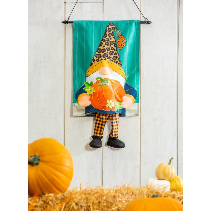 12.5 in. x 18 in. Fall Gnome with Pumpkin Garden Kickin Flag