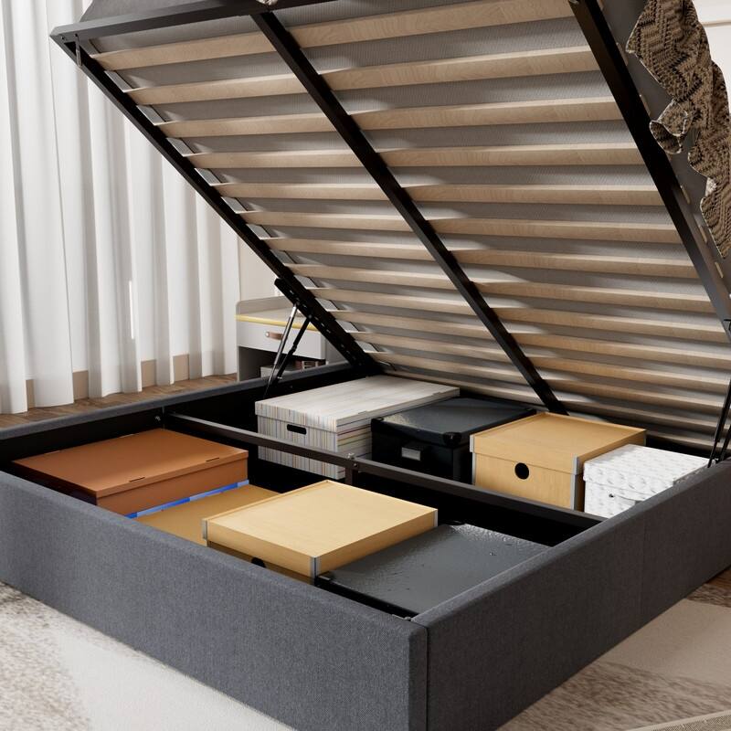 Modern Upholstered Lift-Up Storage Platform Bed with Headboard