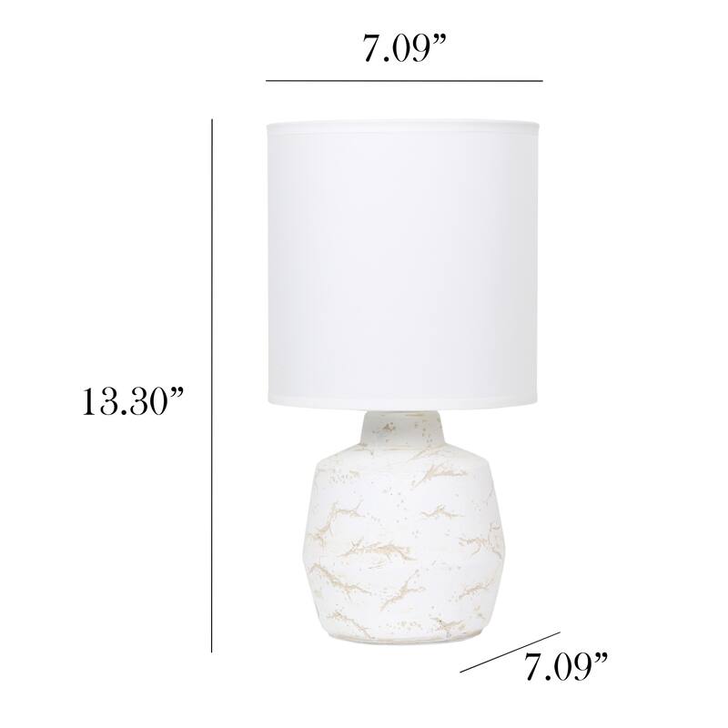 Marble Style Ceramic Table Lamp with Drum Shade - 13.25" - White