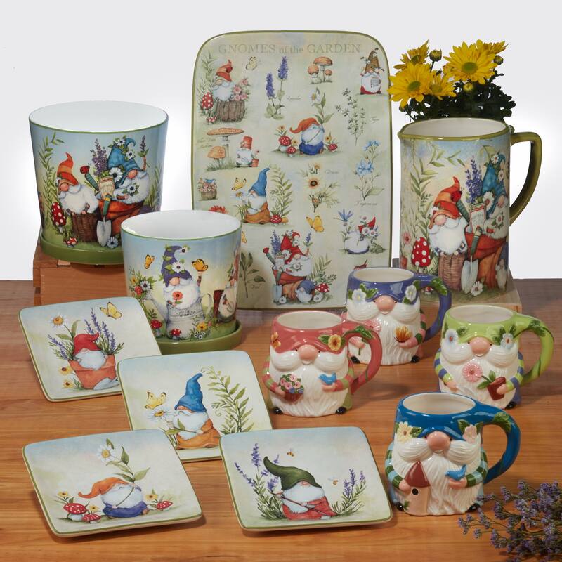 Certified International Garden Gnomes 38 oz. Soup/Pasta Bowls, Set of 4 Assorted Designs - 38 Oz.