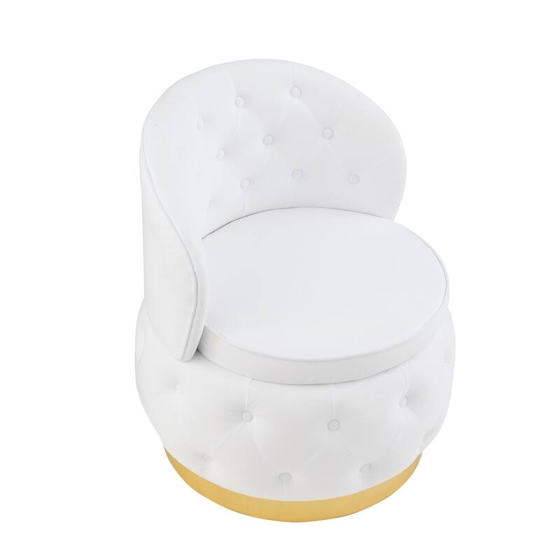Modern 25.2" Velvet 360° Swivel Buttons Tufted Barrel Chair with Gold Stainless Steel Base and Storage