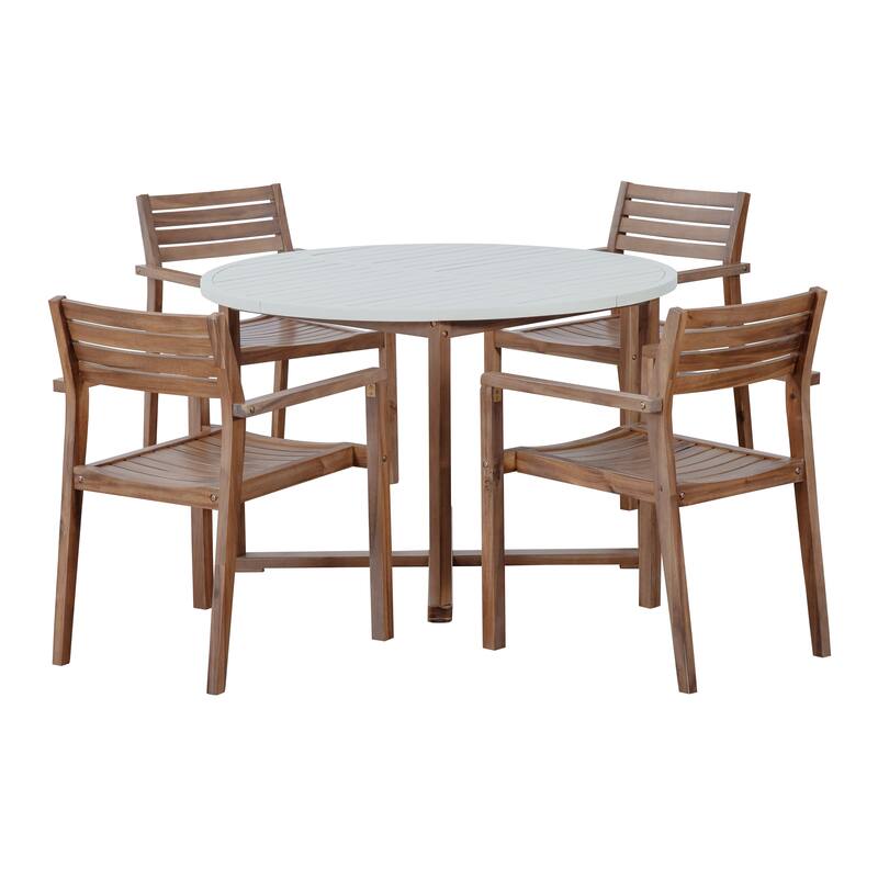5-Piece Outdoor Dining Set with Acacia Wood Chairs and Round Table for Patios and Gardens