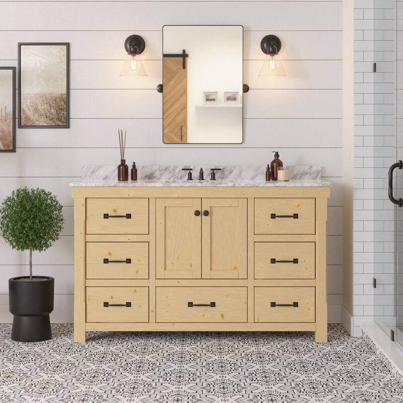 KitchenBathCollection Tuscany 60" Single Bathroom Vanity with Carrara Marble Top - Driftwood
