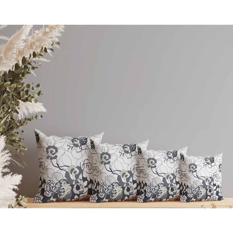 Regal Rose Retreat Indoor/Outdoor Reversible Throw Pillow White and Dark
