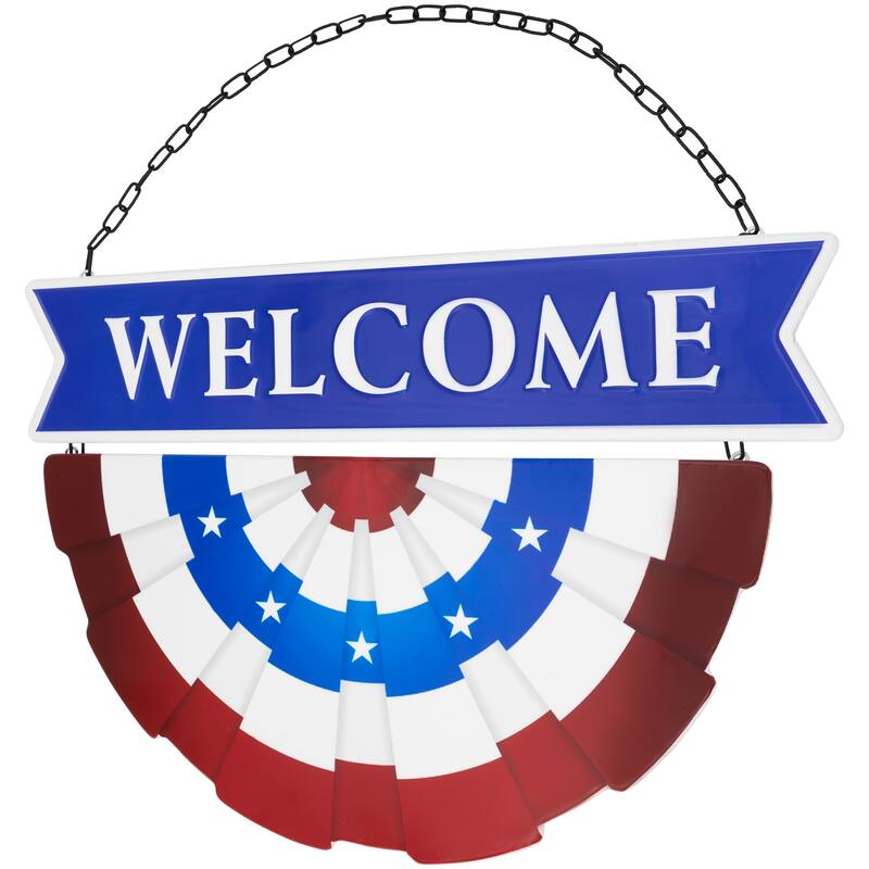 Americana "Welcome" Metal Wall Sign with Bunting - 19.5"