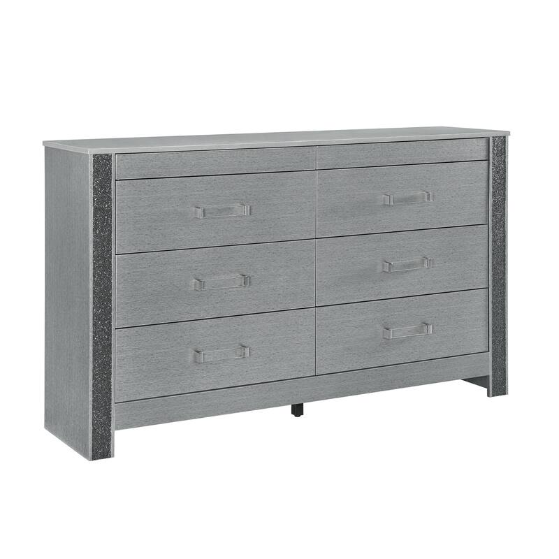 HomeRoots 62" Silver Wood Six Drawer Double Dresser