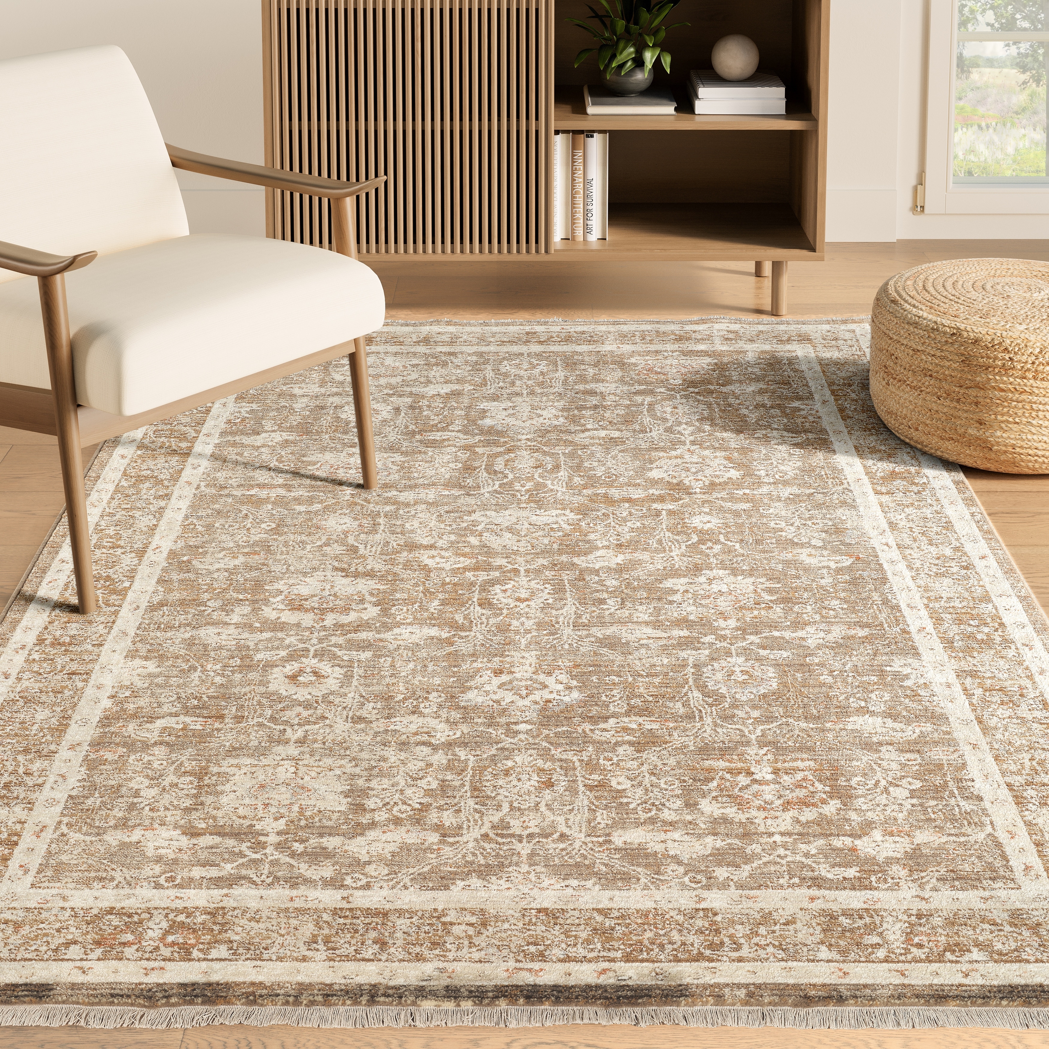 Abani Rugs Alara ALA100A Traditional Brown Distressed Floral Area Rug