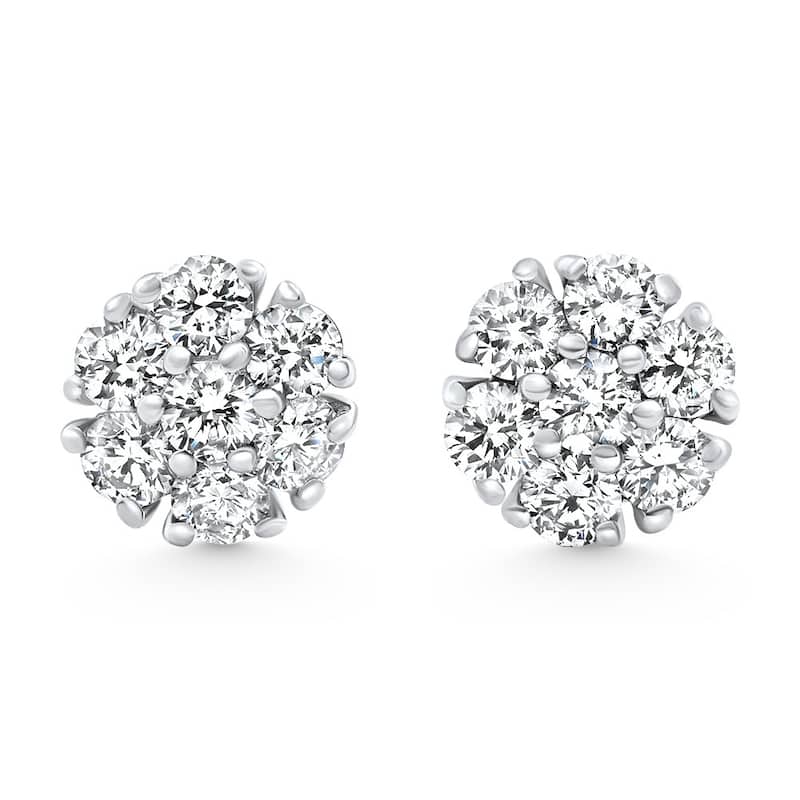1Ct Diamond Cluster Pave Studs Screwback Earrings Gold Lab Grown