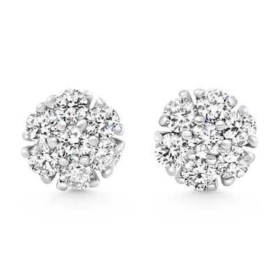1Ct Diamond Cluster Pave Studs Screwback Earrings Gold Lab Grown