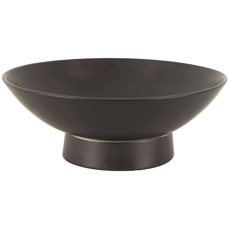 Ceramic Wide Decorative Bowl with Elevated Base - Black or White - Roche River Decor - Black - 16"W, 6"H