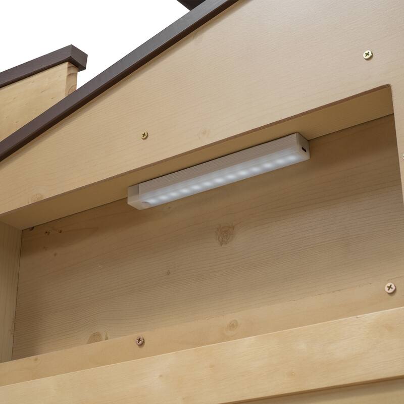 Twin Size House-shaped Wood Platform Bed with LED and Built-in Storage, Natural