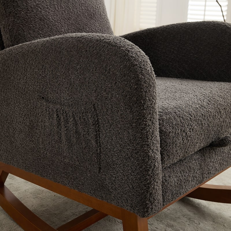 GDFStudio - Amelia Boucle Upholstered Rocking Chair with Retractable Footrest and Wingback Design - 25.4"W