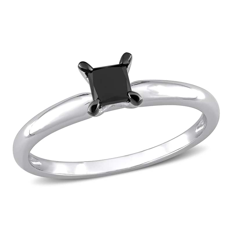 Miadora 1/2ct TDW Princess-cut Black Diamond Solitaire Engagement Ring in 14k White Gold