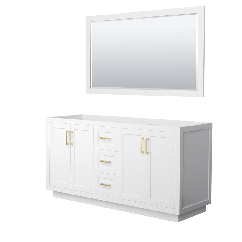 Miranda Bathroom Vanity Cabinet, 58-Inch Mirror - 66-Inch Double - White, Brushed Gold Trim, No Top