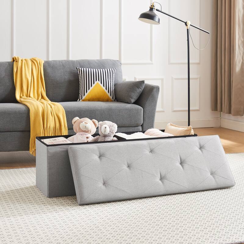 VECELO Set of 1 or 2 Foldable Storage Ottoman Bench 43" Fabric Ottoman with Lid Multi-Functional Folding Ottoman for Living Room