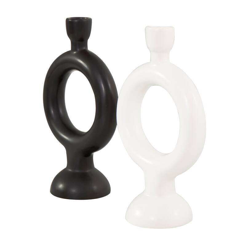 CosmoLiving by Cosmopolitan Black Ceramic Ring Geometric Candle Holder (Set of 2)