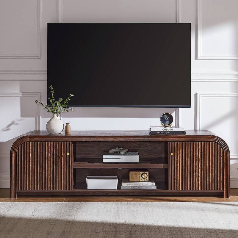 Modern Fluted TV Stand for 80" TV, Media Console, Entertainment Center