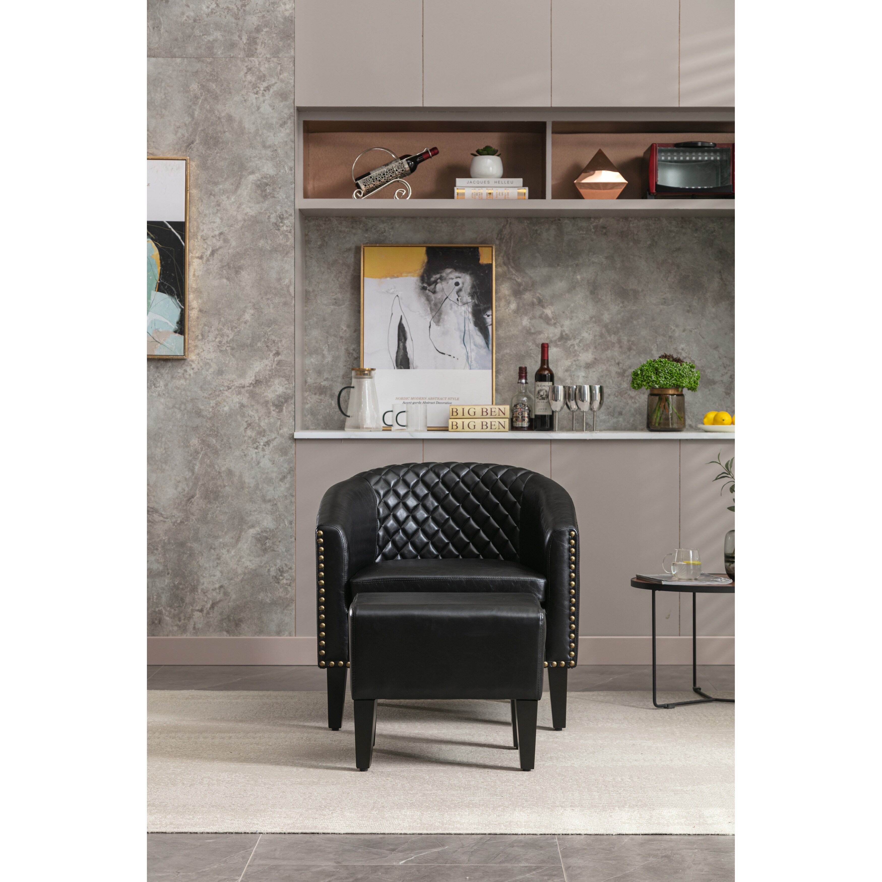 Black accent chair with ottoman deals