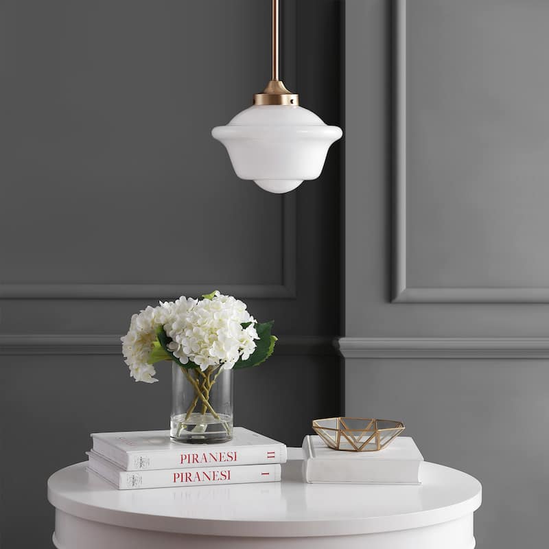 Cleo Adjustable Drop Metal/Glass LED Pendant, by JONATHAN Y