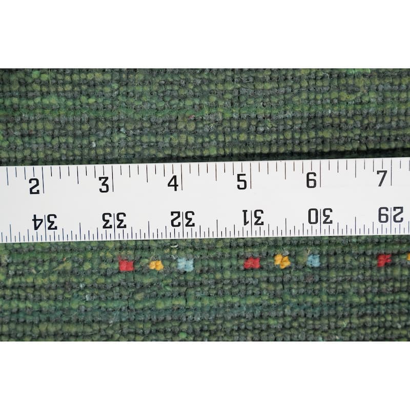 Hand Knotted Oriental Viscose Silk Carpet Tribal Animal Pictorial Green Gabbeh Runner Rug - 7' 5'' X 2' 10''