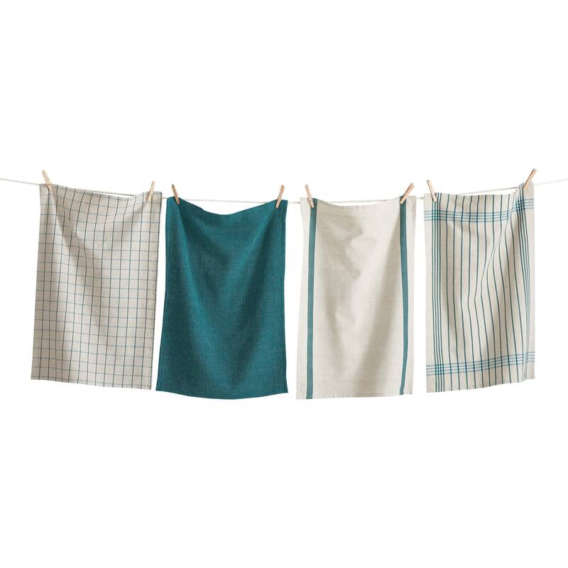 Prairie Woven Dishtowel Set of 4 Green Multi Cotton Kitchen Towels Machine Wash 26x18 Everyday Use