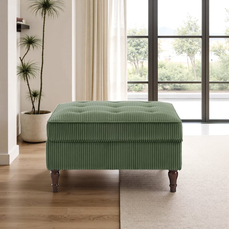 Modular Corduroy Tufted Storage Ottoman with Reversible Tabletop - Green