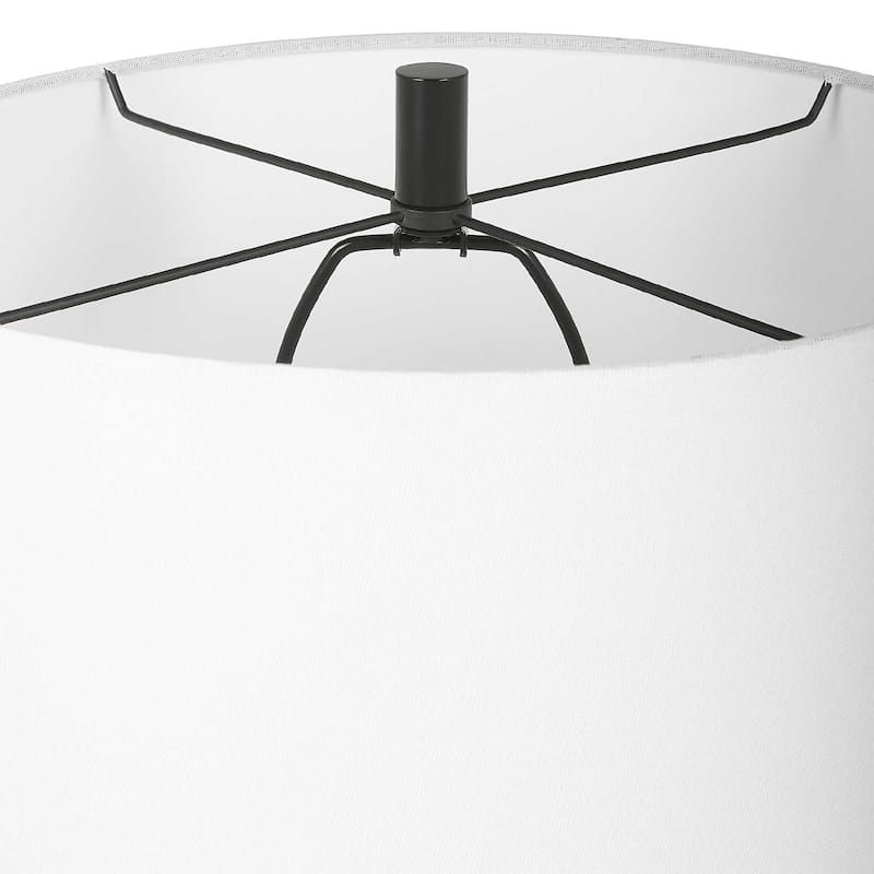 Glossy Collar Table Lamp with Tapered Shade - 26" - White and Black