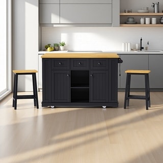 Kitchen Island with 2 Bar Stools, Internal Storage Rack and 3 Drawers ...