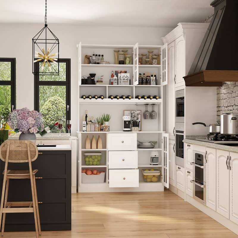 78.9" Pantry Buffet with Hutch Freestanding Kitchen Storage Cabinet