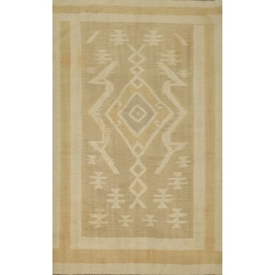 Hand Woven Oriental 100% Wool Carpet Southwestern Tribal Brown Kilim Area Rug - 5' 10'' X 3' 11''