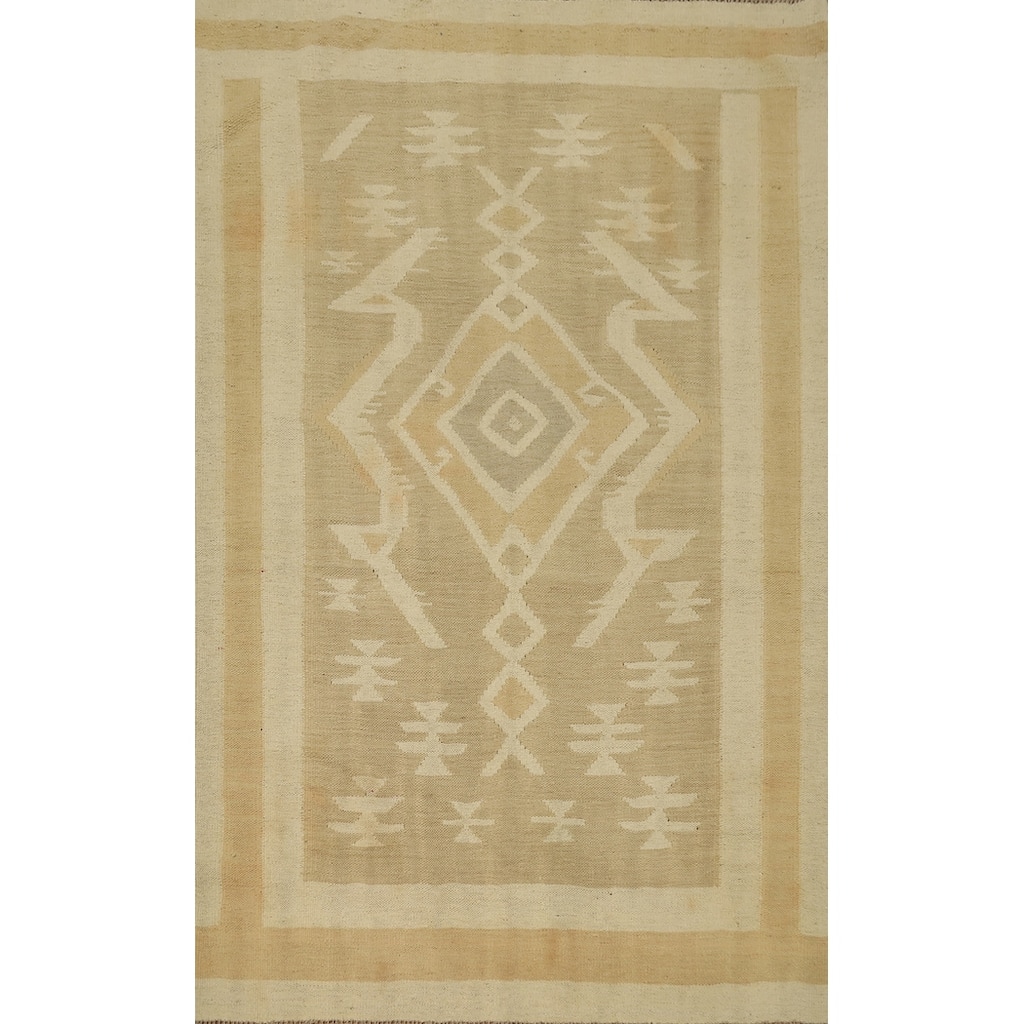 Hand Woven Oriental 100% Wool Carpet Southwestern Tribal Brown Kilim Area Rug - 5' 10'' X 3' 11''