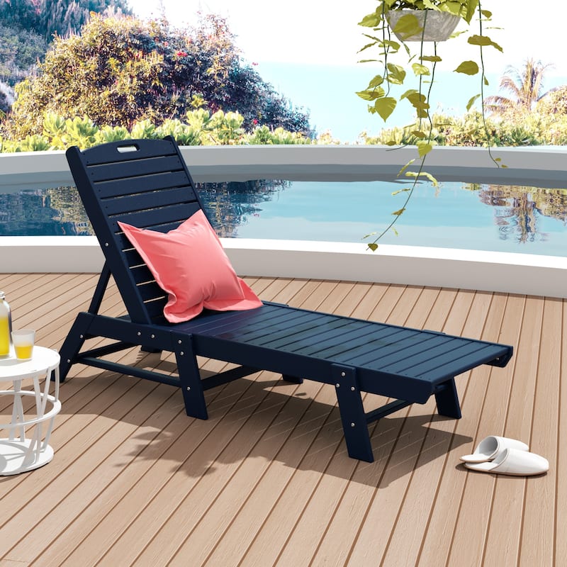 Laguna Hdpe All Weather Outdoor Patio Pool Reclining Armless Chaise Lounge - Navy Blue