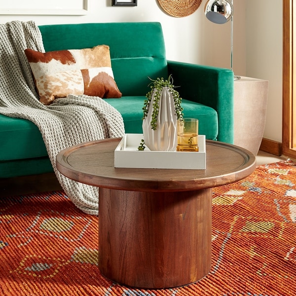 SAFAVIEH Devin Round Pedestal Coffee Table Dark Oak 28 x 28 x 16 On Sale Bed Bath Beyond 22363820