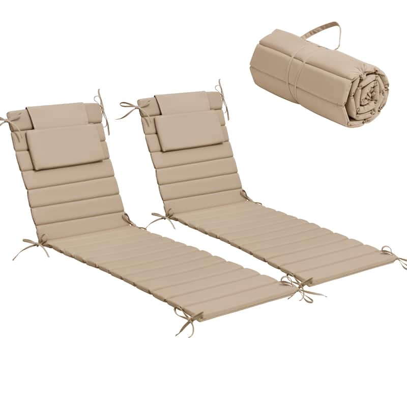 Outdoor Chaise Lounge Cushion Quilted Patio Sun Lounger Pad with Straps