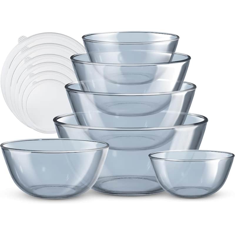 COOK WITH COLOR 12 Pc Glass Nesting Mixing Bowl Set with Lids for Cooking and Prep - Colored Blue