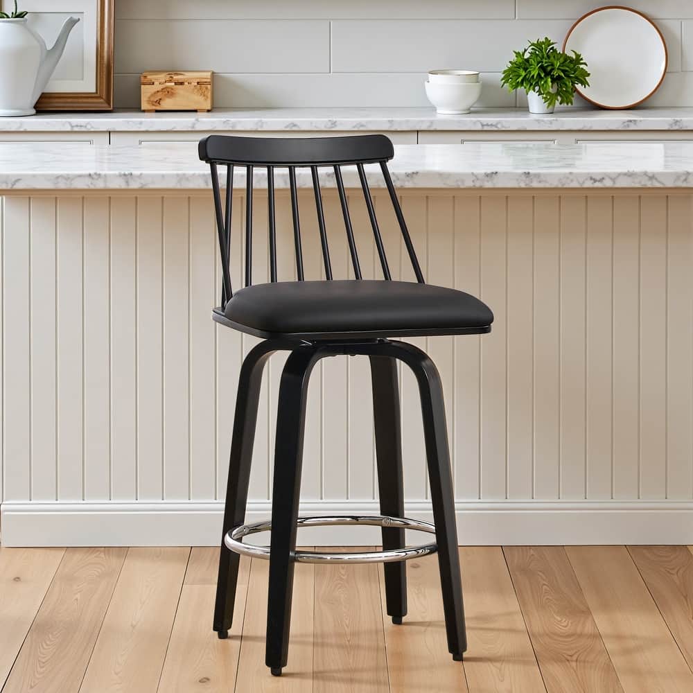 26'' Counter Height Swivel Bar Stool with Spindle Back and Padded Seat - 37.2"H x 18.9"W x 18.9"D