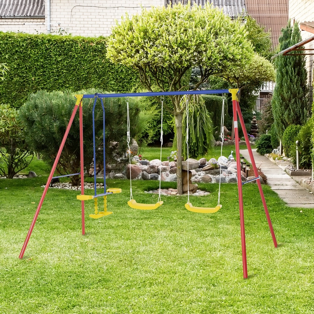 metal swing set with face to face glider