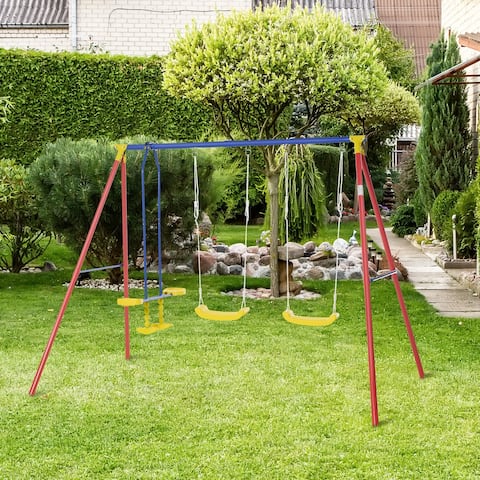 Outsunny Kids Swing Set w/ 2 Seats Glider Adjustable Hanging Rope for Backyard, 3-5 Years