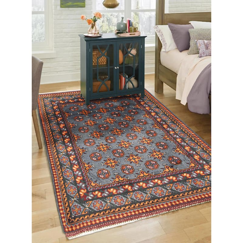 ECARPETGALLERY Hand-knotted Uzbek Kargahi Teal Wool Rug - 4'0 x 5'11