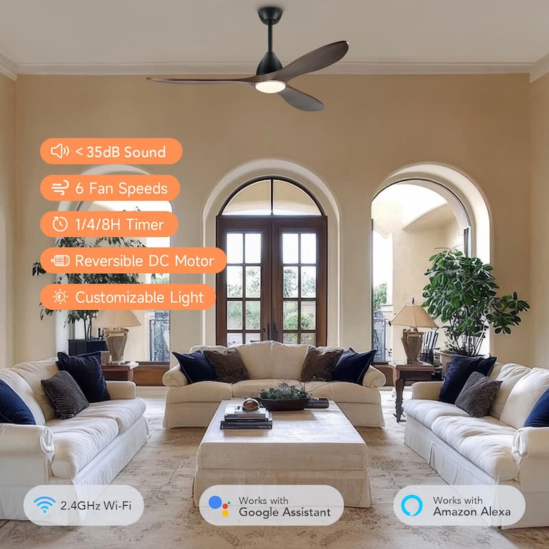 CO-Z Mid-century Modern 3 - Blade Smart LED Ceiling Fan with Dimmable Light and Remote