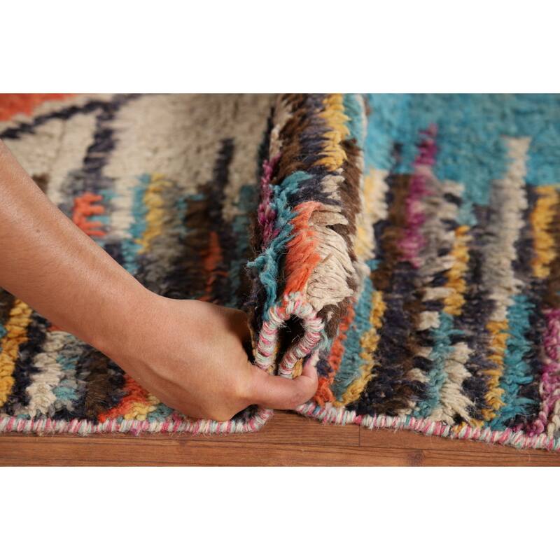 Colorful Plush Moroccan Oriental Area Rug Handmade Wool Carpet - 7'0" x 11'2"