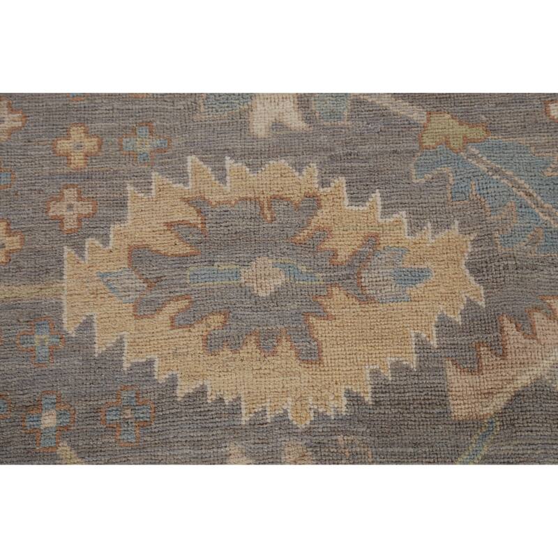 Hand Knotted Oriental 100% Wool Carpet Transitional All-Over Greys & Charcoal Oushak Area Rug - 12' 0'' X 9' 1''