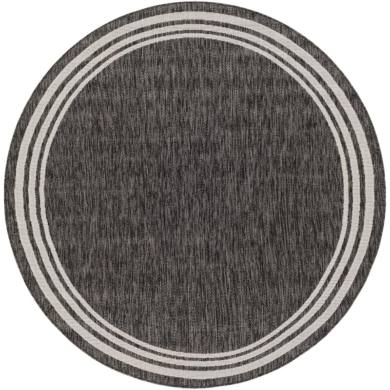 Livabliss Jeremie Indoor/ Outdoor Border Area Rug - 6'7" Round - Charcoal